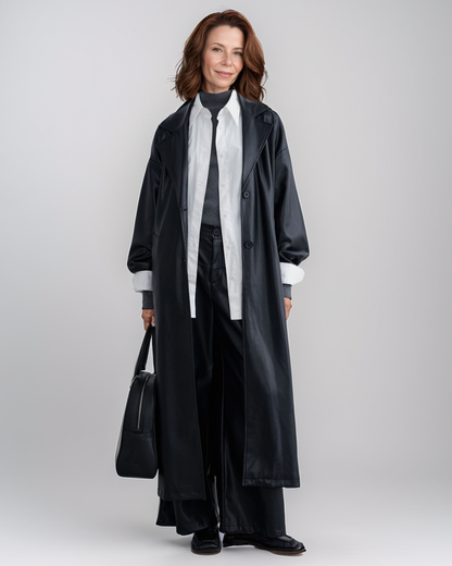 Avenelle Dames Herfst Stijlvolle Leren Trenchcoat