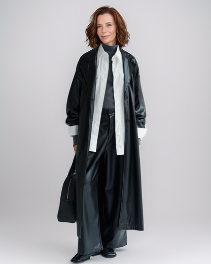 Avenelle Dames Herfst Stijlvolle Leren Trenchcoat