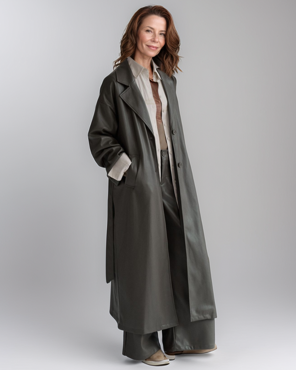 Avenelle Dames Herfst Stijlvolle Leren Trenchcoat