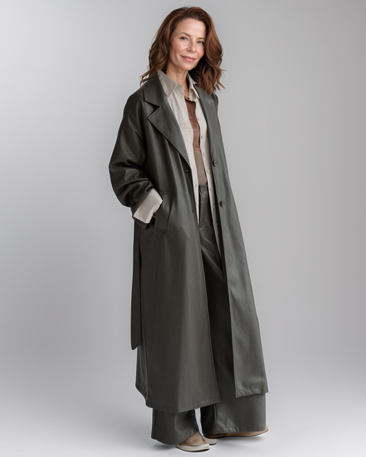 Avenelle Dames Herfst Stijlvolle Leren Trenchcoat