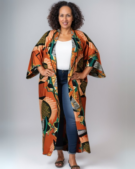 Avenelle Dames Lente Casual Oranje Ankara Cardigan