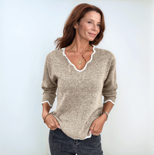 Avenelle Dames Moeiteloze Elegantie Herfsttrui Met Ruchesdetails