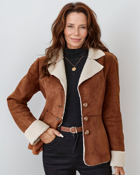 Avenelle Dames Winter Casual Suède Jas met Sherpa Voering