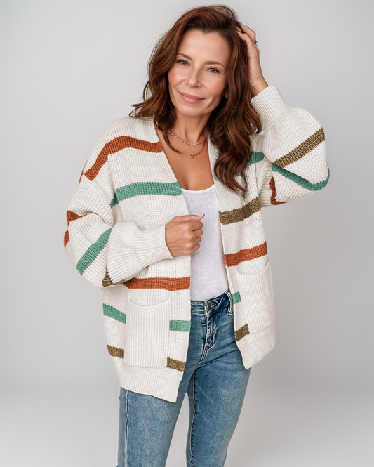 Avenelle Dames Winter Gestreept Open-Front Gebreide Cardigan