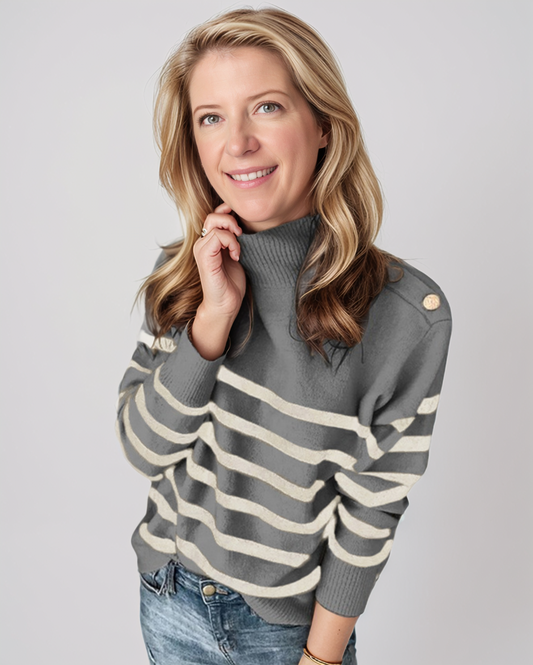 Avenelle Dames Winter Gestreepte Coltrui met Elegante Knopen Details
