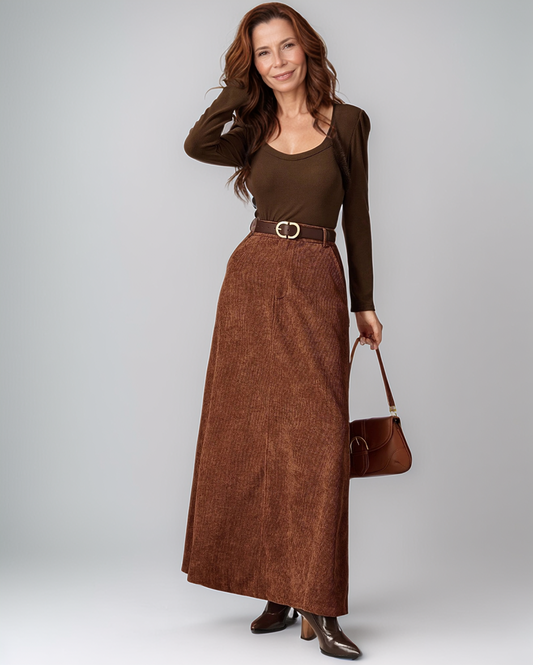 Avenelle Dames Winter Hoge Taille Ribfluwelen Maxi Rok