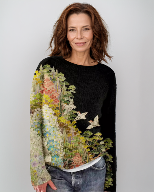 Avenelle Dames Winter Trui met Bloemenprint en Vogelmotief