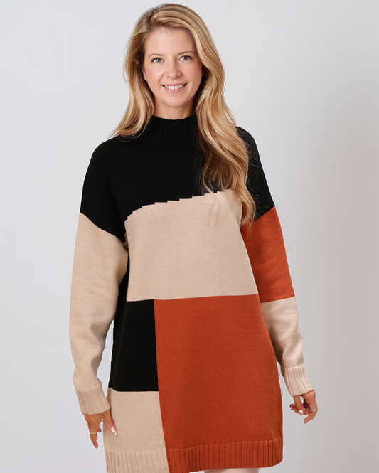 Avenelle Dames Winterjurk met Gebreid Blokdesign