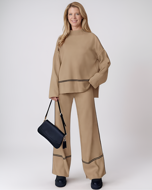 Casual Gebreide Tweedelige Set – Witte Strepen