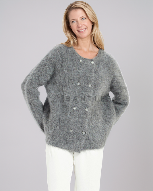 Chique Dubbellaagse Mink Velvet Kort Vest – Grijs