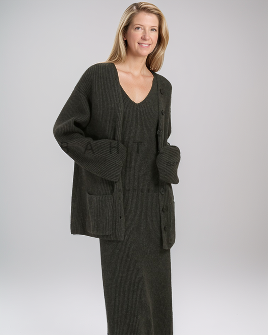Chique Losse Gebreide V-hals Cardigan – Grijs