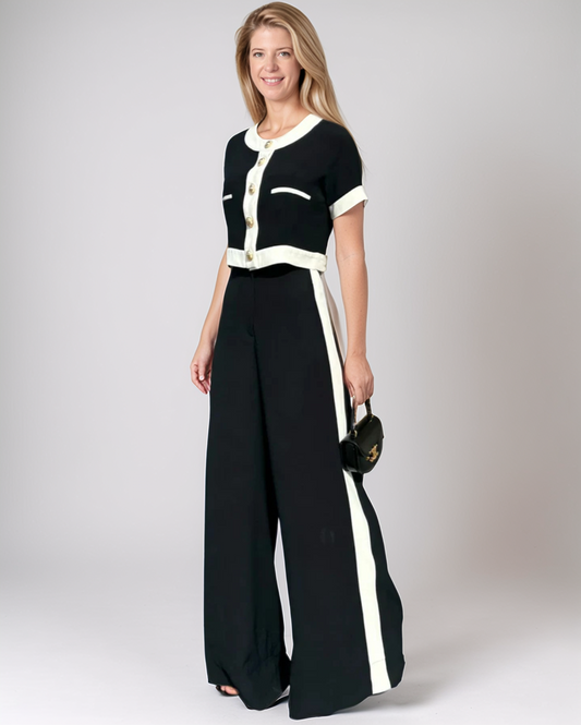 Chique Tweedelige Dames Set – Zwart/Wit