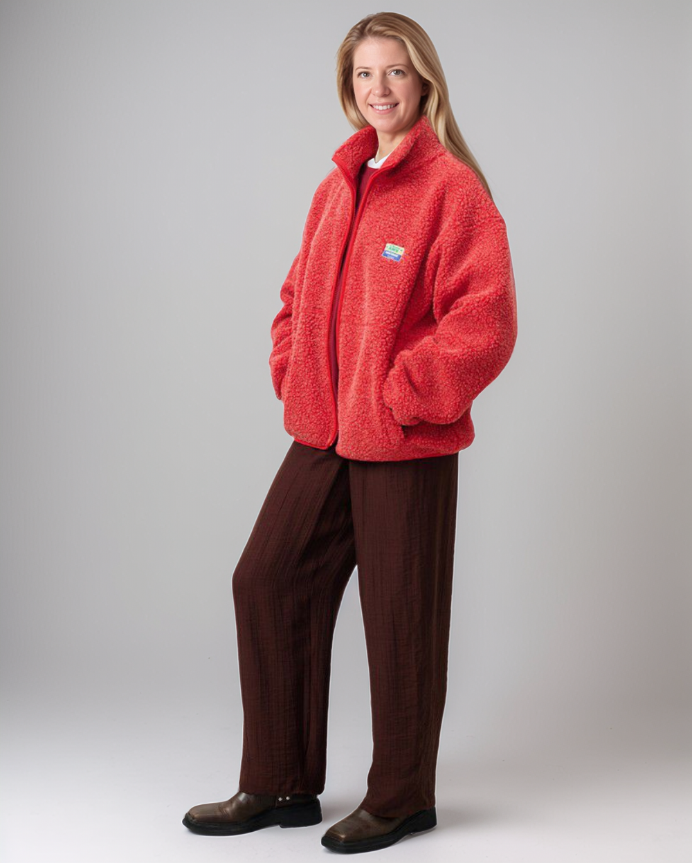 Crème Fleece Jas met Opstaande Kraag – Casual Rits