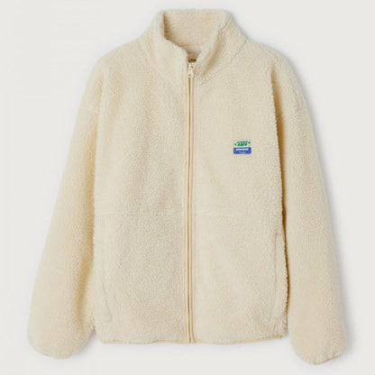 Crème Fleece Jas met Opstaande Kraag – Casual Rits