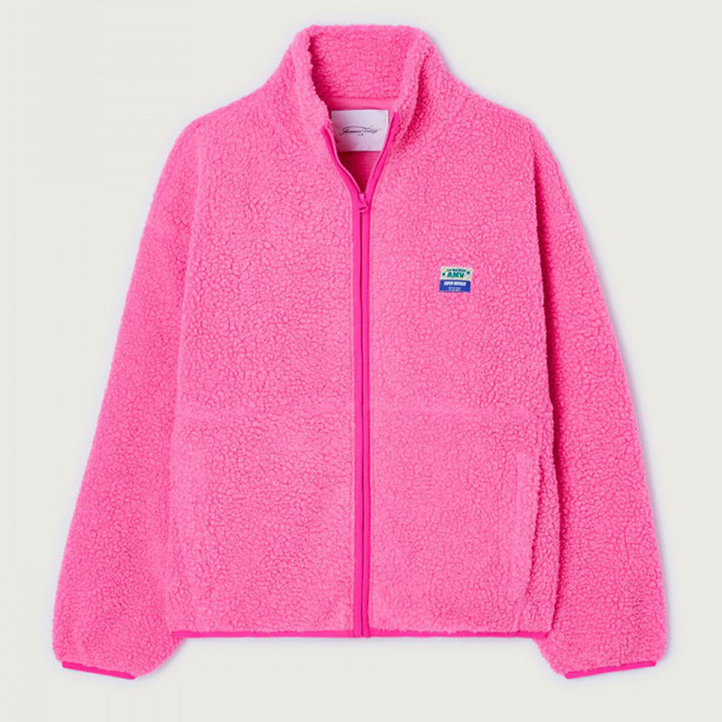 Crème Fleece Jas met Opstaande Kraag – Casual Rits