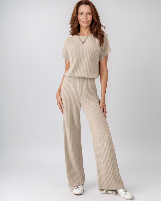 Eenvoudige Rib Gebreide Dames Set – Casual