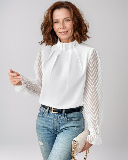 Elegante Dames Top – Geruffelde Mouwen Blouse