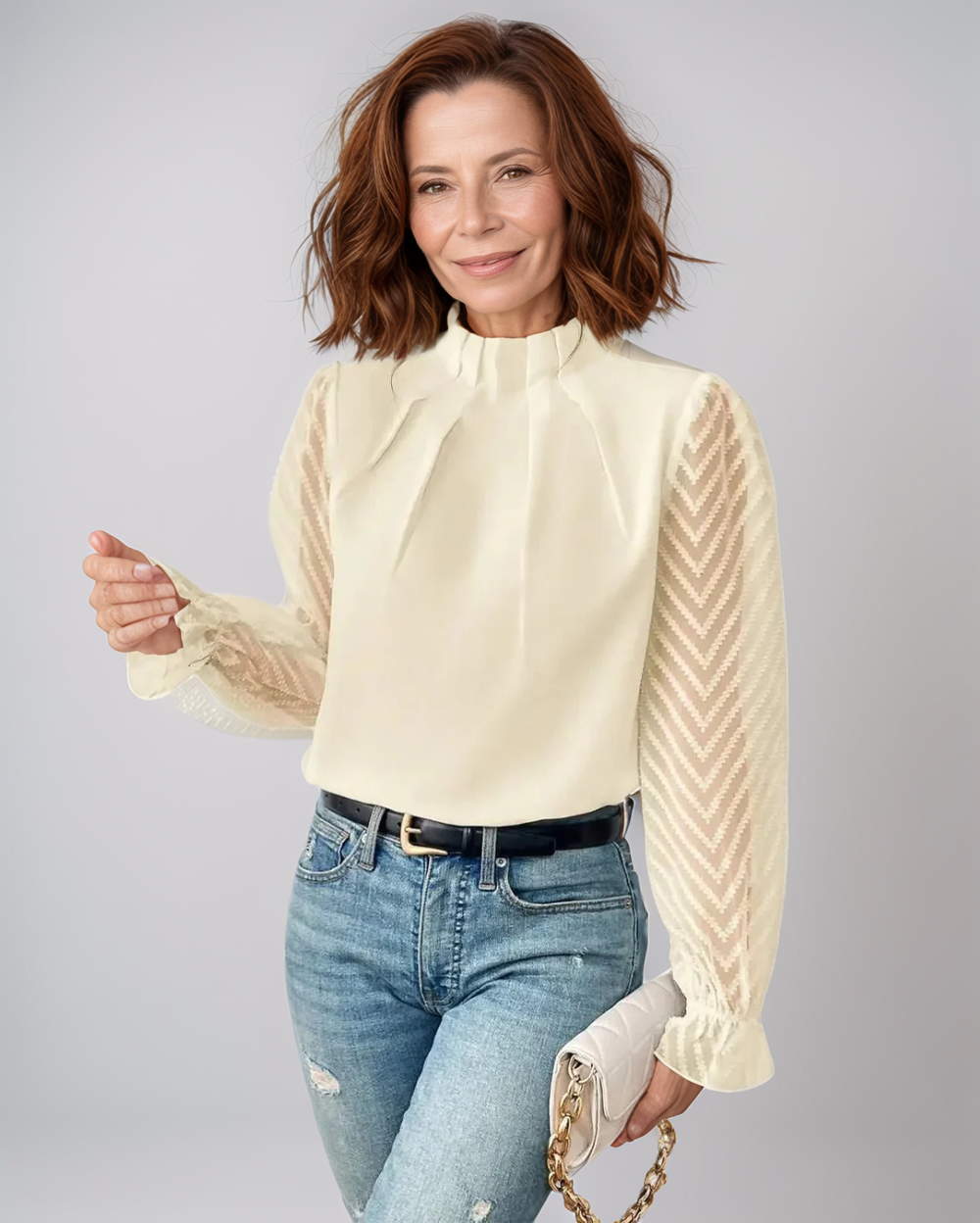 Elegante Dames Top – Geruffelde Mouwen Blouse