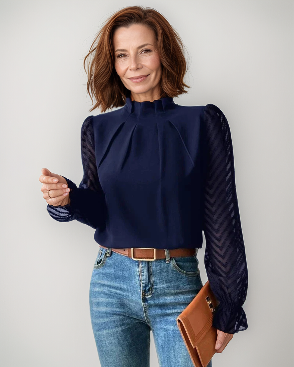 Elegante Dames Top – Geruffelde Mouwen Blouse