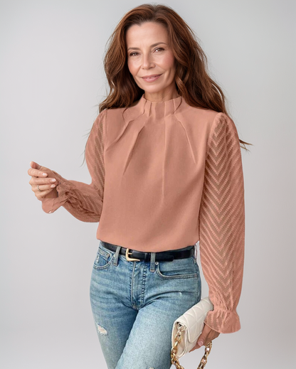 Elegante Dames Top – Geruffelde Mouwen Blouse