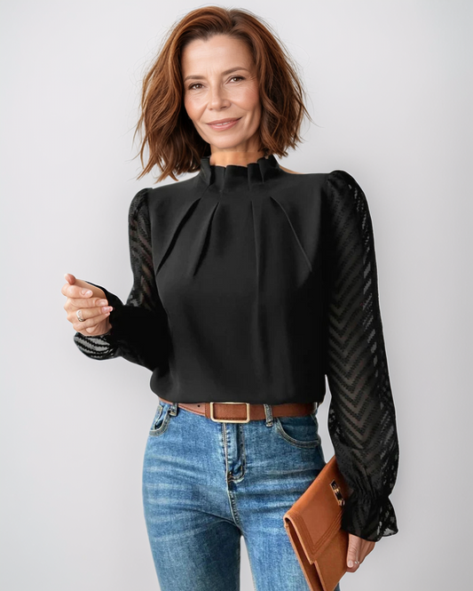 Elegante Dames Top – Geruffelde Mouwen Blouse