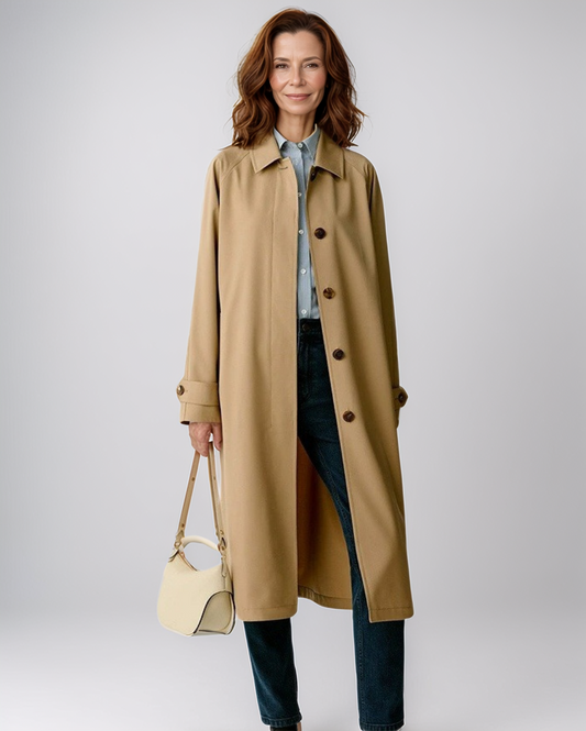 Elegante Lange Trenchcoat Dames – Khaki
