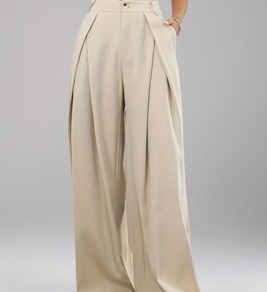 Modiluxa Dames Herfst Formele Elegante Hoge Taille Wijde Plooi Broek