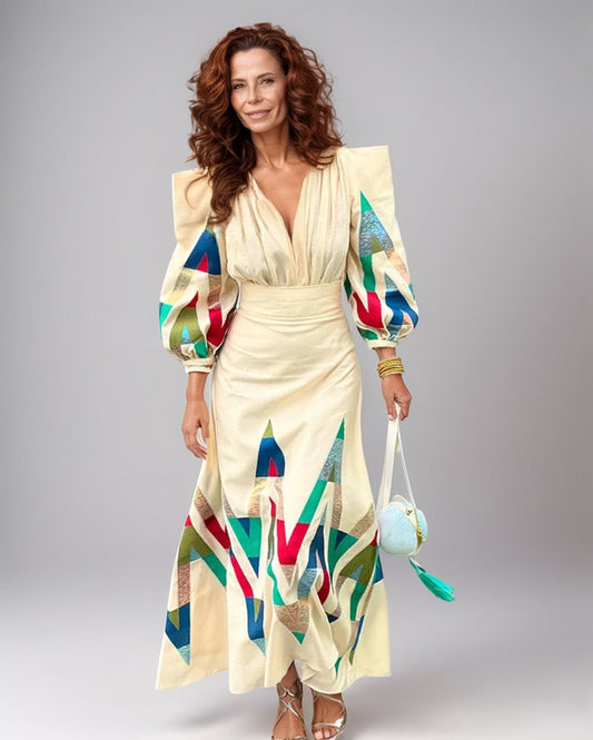 Modiluxa Dames Lente Formele Elegante Geprinte Maxi Jurk