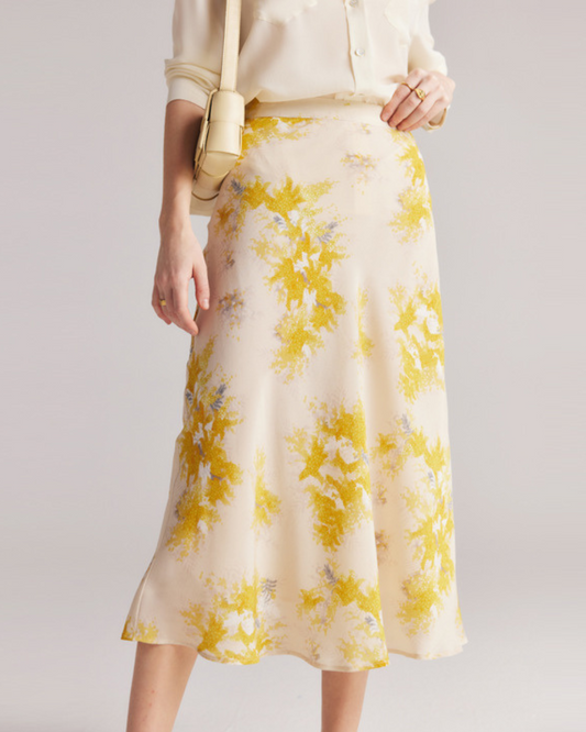 Modiluxa Dames Lente Casual Zijde Midi Rok met Bloemenprint