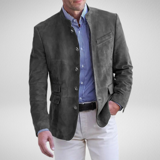 Men’s Stand Collar Jacket – Button Closure – Smart Casual Look