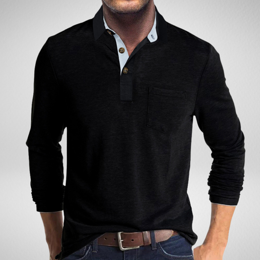 Men’s Long Sleeve Polo – Button Placket – Smart Casual Style
