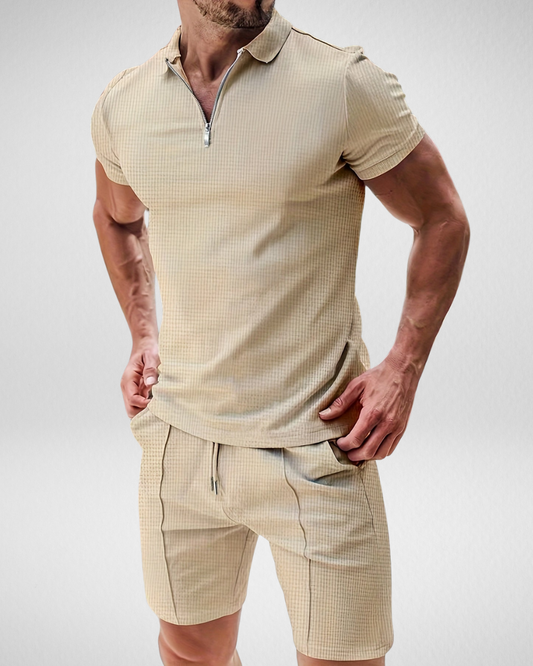 Men’s Summer Set – Zip Polo Top – Casual Warm Weather Outfit