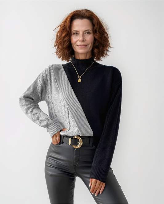 Modiluxa Dames Elegante Tweekleurige Gebreide Trui