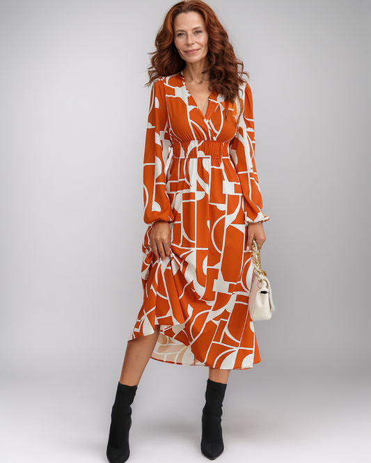 Modiluxa Dames Elegante Maxi Jurk - V-Hals en Print