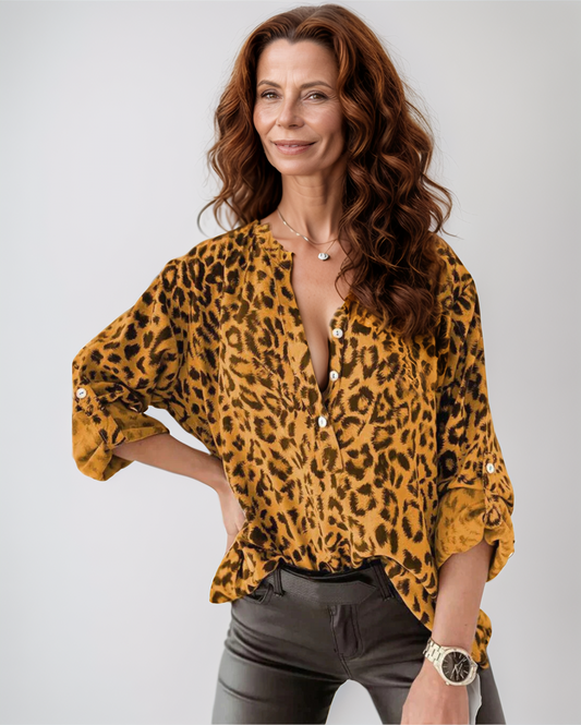 Modiluxa Dames Lente Stijlvolle Lange Mouwen Blouse met Trendy Luipaardprint
