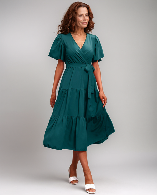 Modiluxa Dames Lente Midi Jurk - Elegante Ruches