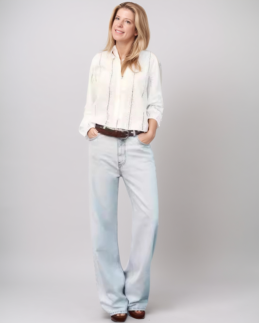 Modiluxa Dames Lente Casual Witte Pofmouwen Blouse