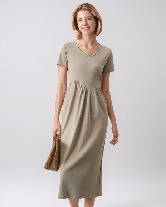 Modiluxa Dames Casual Voorjaars-Zomerjurk met Hoge Taille en Ronde Hals