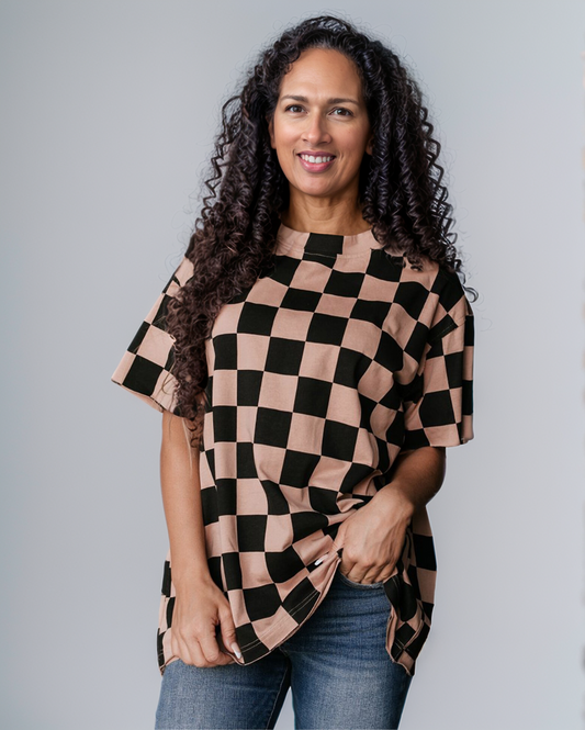 Modiluxa Dames Lente Casual Geruit T-Shirt