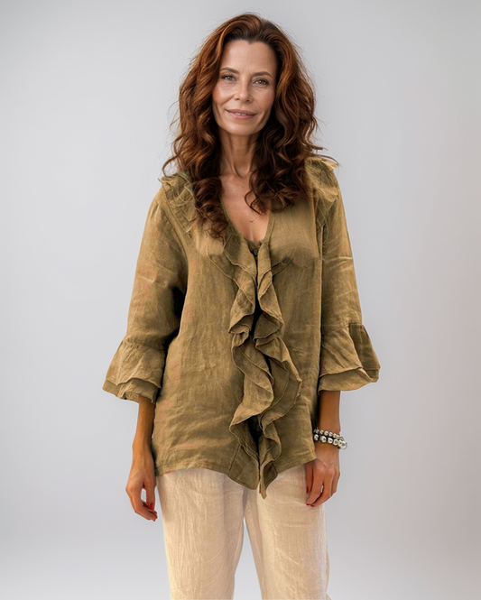 Modiluxa Dames Lente Casual Linnen Blouse met Volants