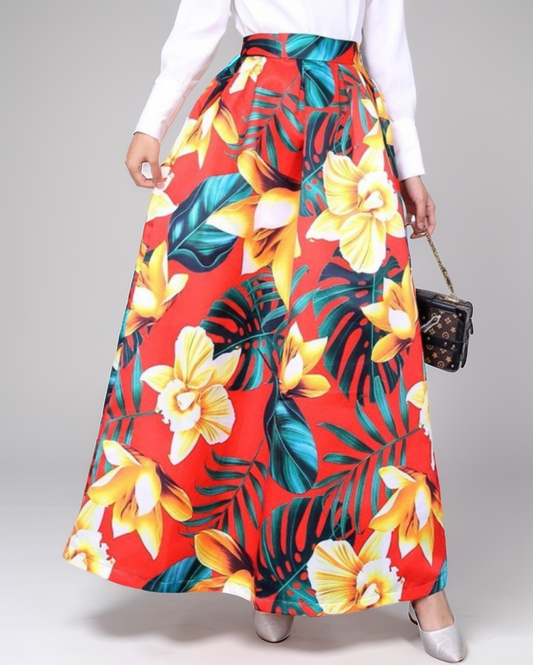 Modiluxa Dames Lente Semi-Formele Bloemenprint Maxi-rok