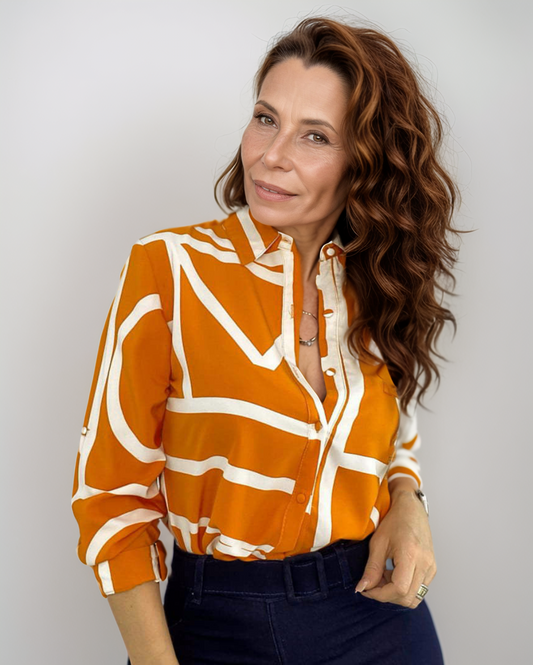 Modiluxa Dames Lente Semi-Formele Stijlvolle Blouse met Moderne Print