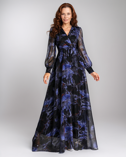 Modiluxa Dames Lente Formele Maxi Jurk met Print en Chiffon