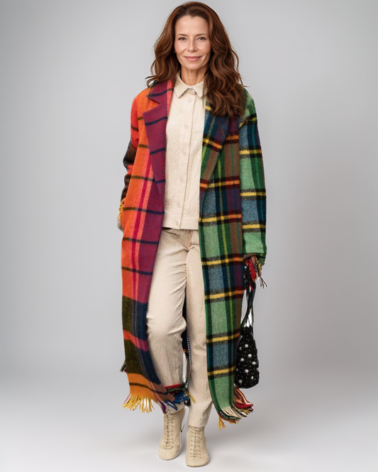 Vintage Geruite Wolmantel voor Dames – Stijlvol en Warm